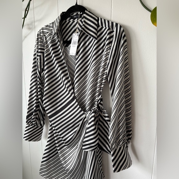 NWT Mango Black and White Striped Shirt Dress XS - Picture 4 of 5